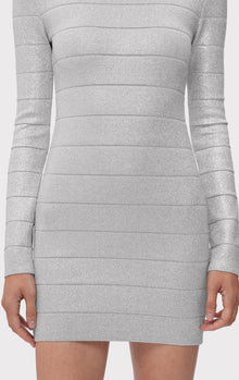 Disco Knit Crew Neck Mini Dress | Metallic Silver