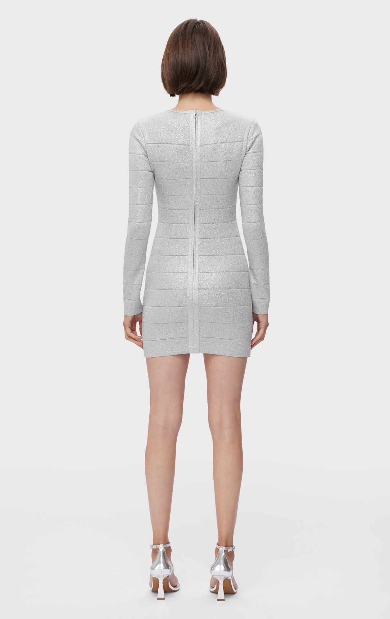 Disco Knit Crew Neck Mini Dress | Metallic Silver