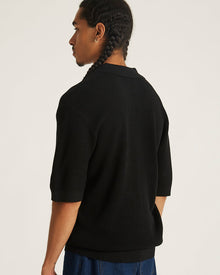 Black | Alex Merino Wool Open Placket Polo