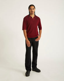 Rhubarb | Alex Merino Wool Open Placket Polo