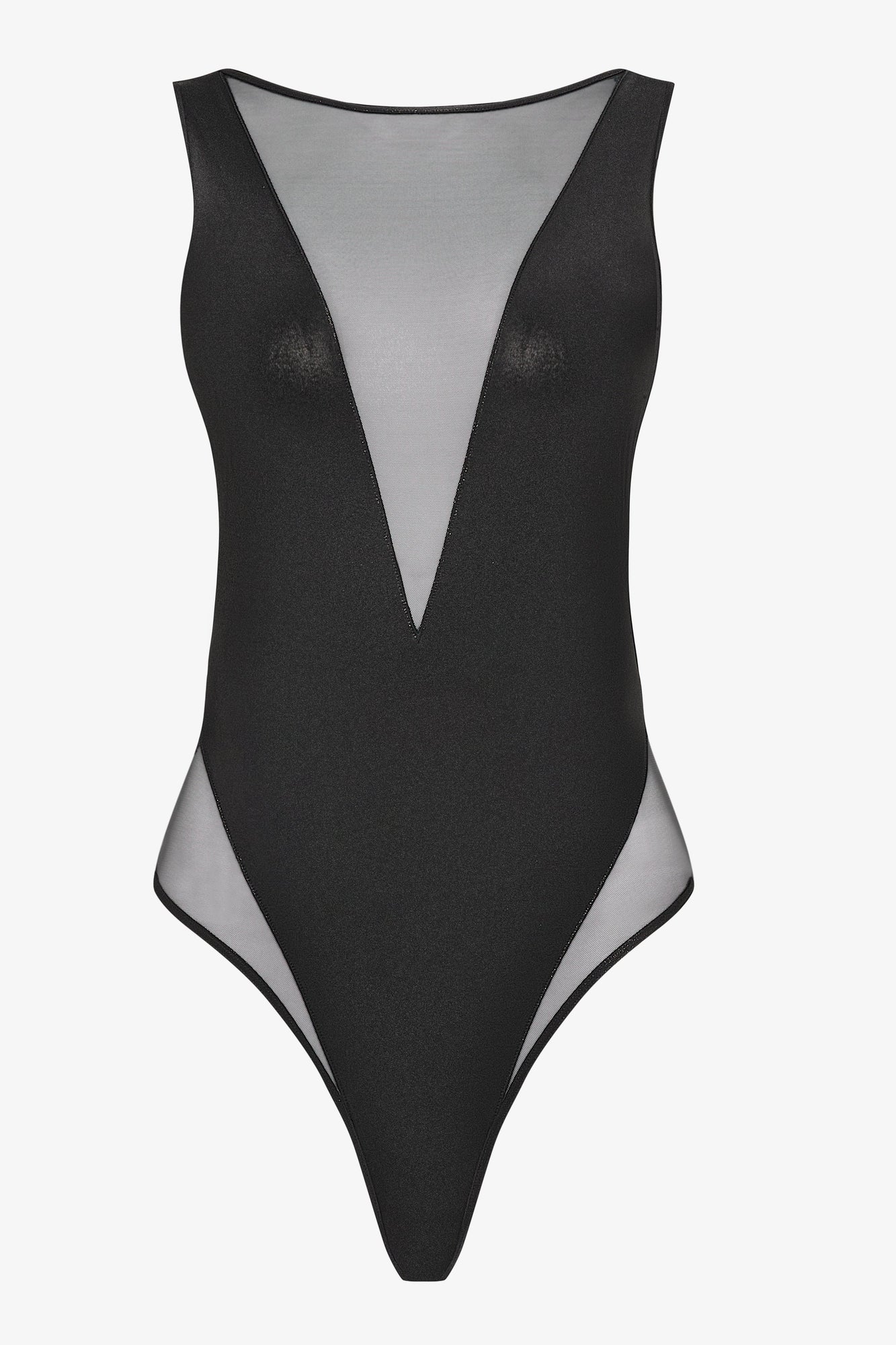 Sheer V-neck one-piece swimsuit - Minuit