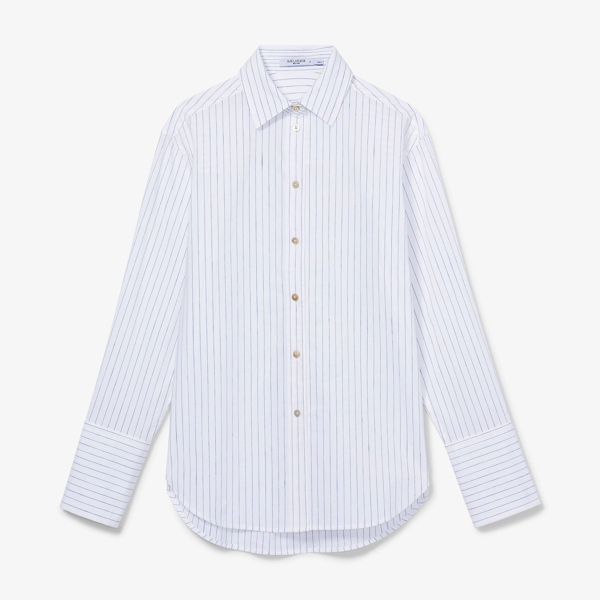 Packshot image of the Mila Button Down - Poplin Stripe in Blue / Ivory