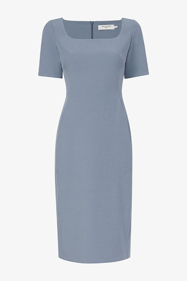 Packshot image of the Noa Dress - Recycled Wondertex in Steel Blue | Still | Exclude