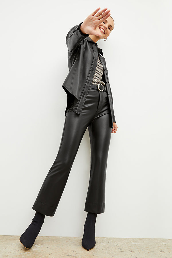 Front image of a woman wearing the archie pant in black | Exclude