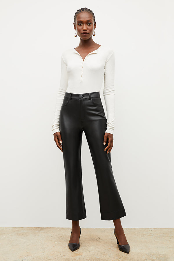Front image of a woman wearing the archie pant in black | Exclude