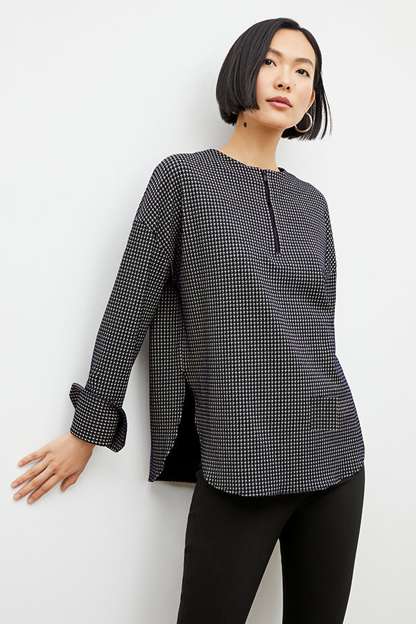 Front image of a woman wearing the tully top in black and white | Exclude