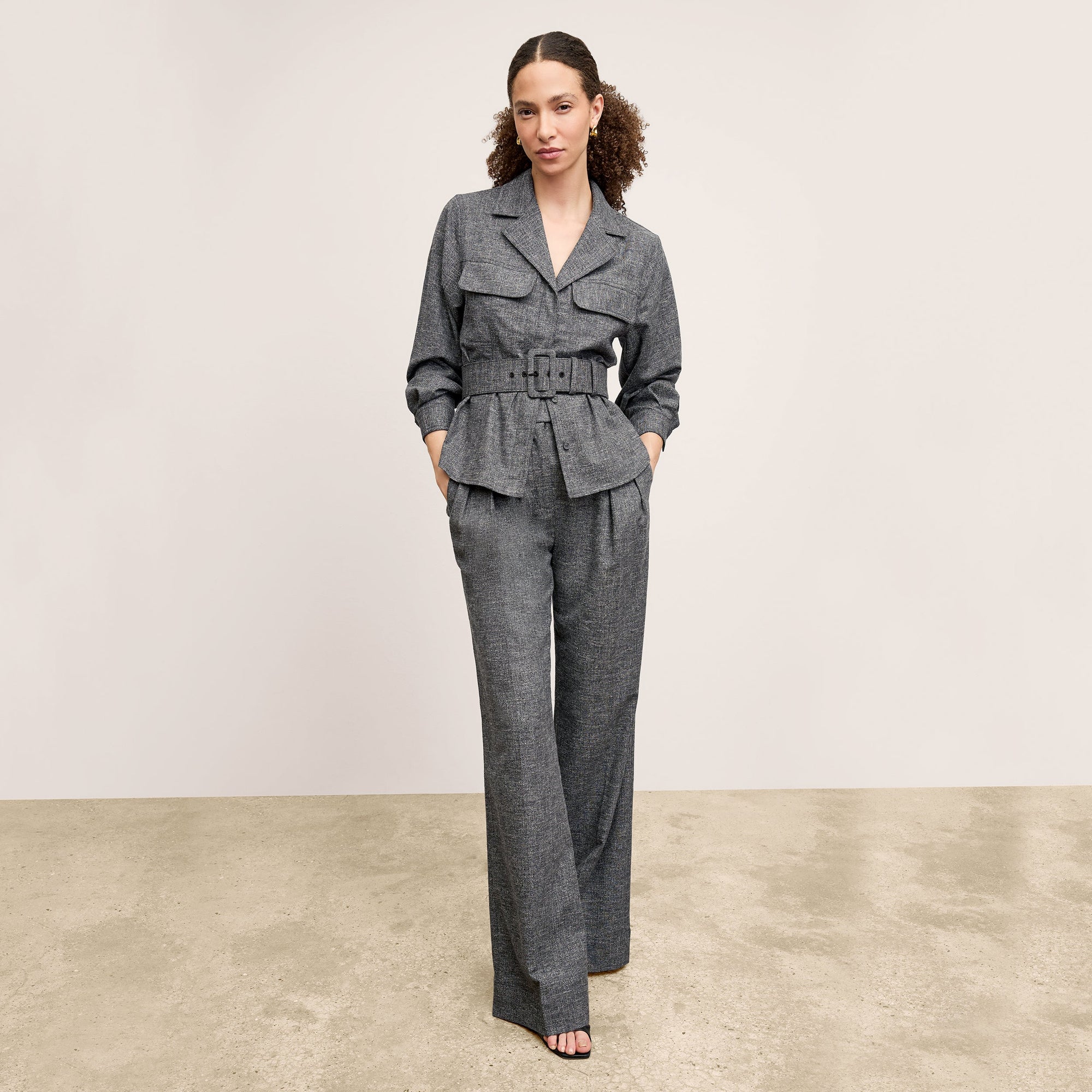 front image of a woman wearing the natalia jacket in black/white | Exclude