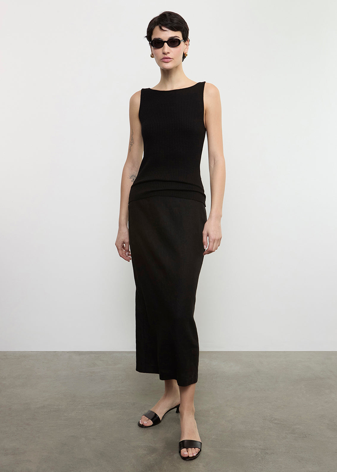Linen Pencil Skirt | Black