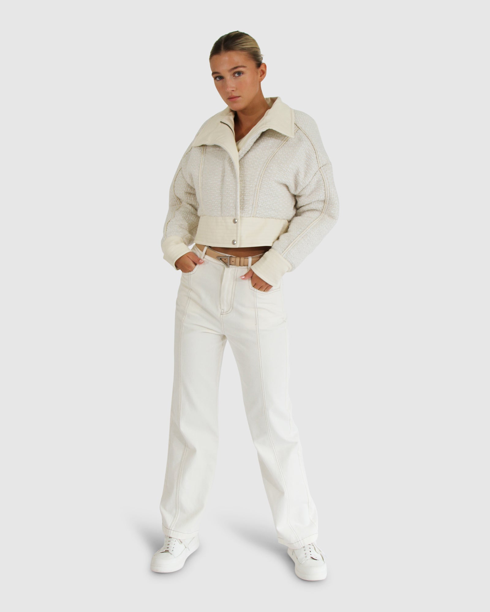 Women | Mad Love Cropped Bomber Jacket | Cream