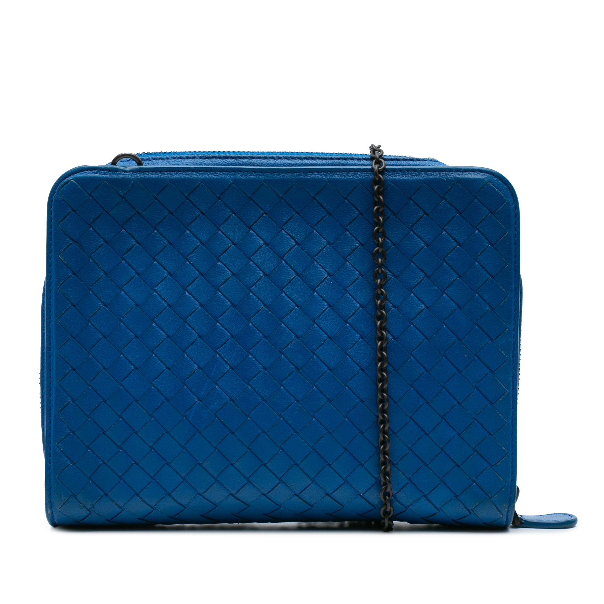 Bottega Veneta | Pre-Owned Nappa Intrecciato Zip Around Wallet On Chain | Blue
