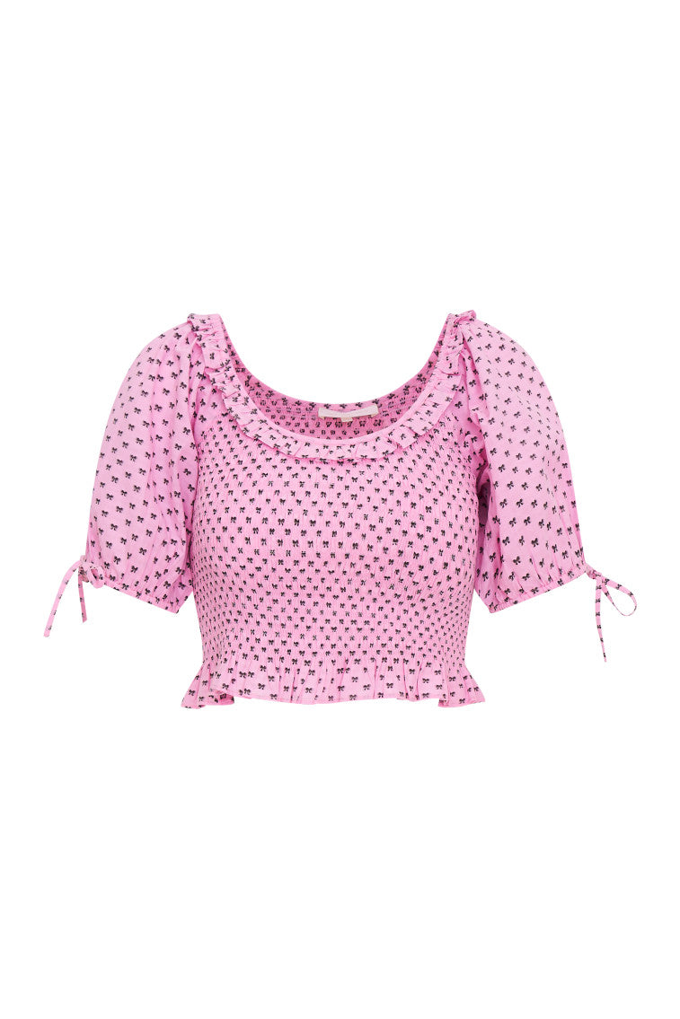 Molly Cotton Bow Puff Sleeve Top | Classic Pink