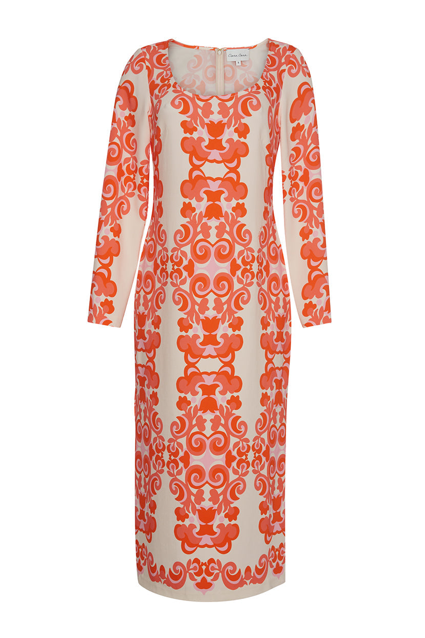 Adley Dress | Venice Scroll Mandarin Red