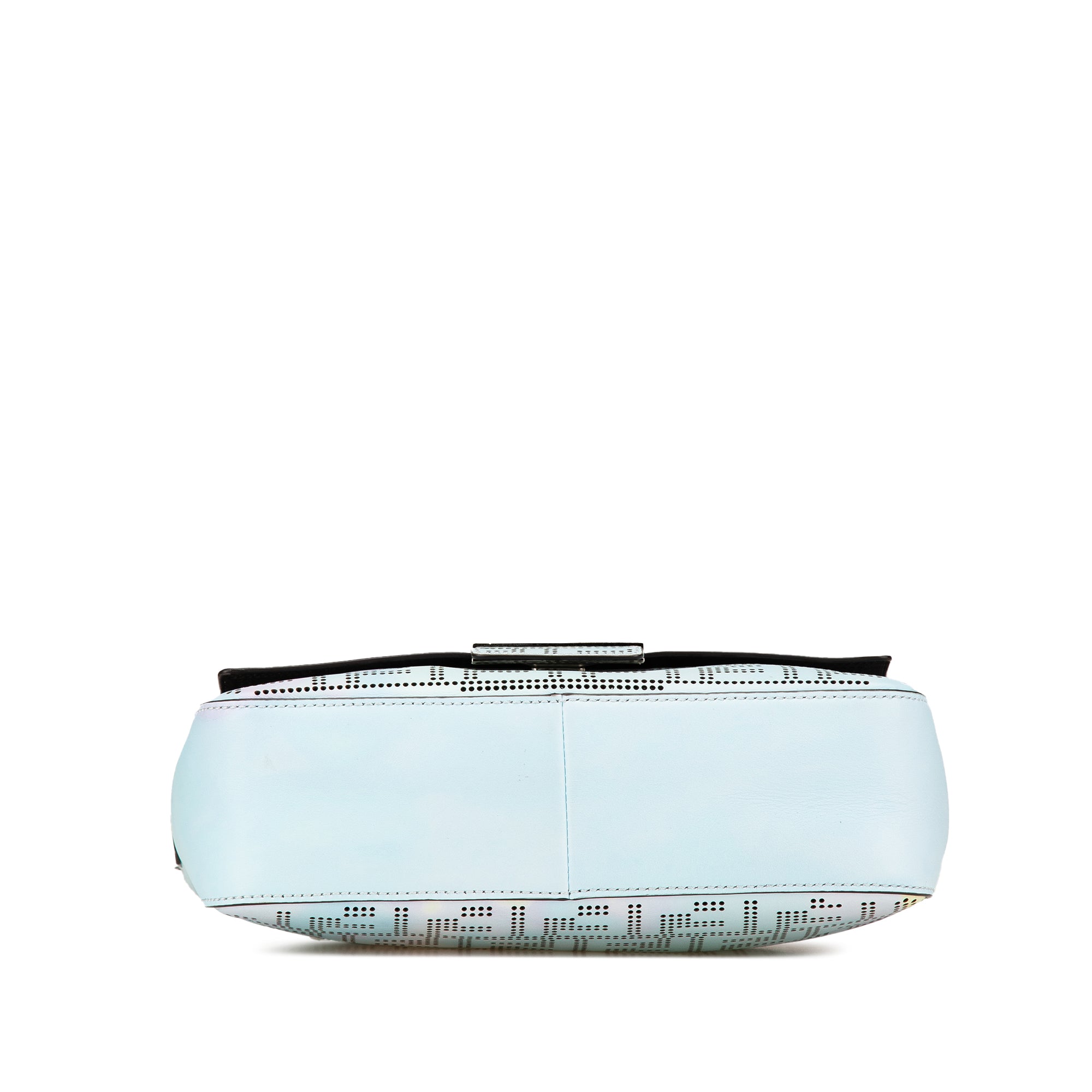 Fendi | Pre-Owned Medium Zucca Perforated Leather Baguette Messenger Bag | Blue/Light Blue