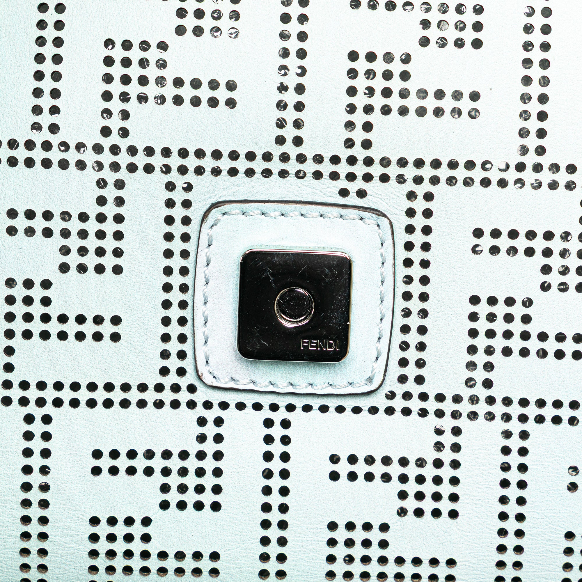 Fendi | Pre-Owned Medium Zucca Perforated Leather Baguette Messenger Bag | Blue/Light Blue