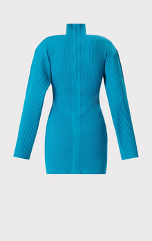 Mixed Rib L/S Mini Dress | Teal