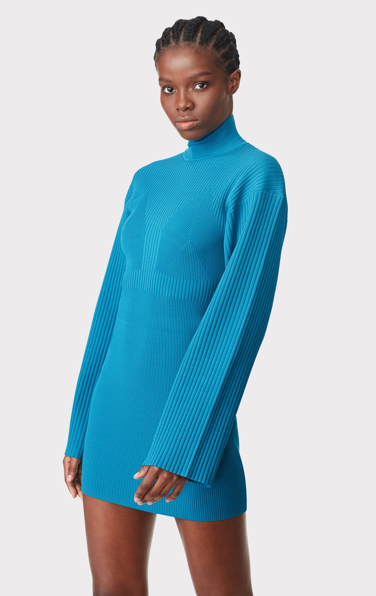 Mixed Rib L/S Mini Dress | Teal