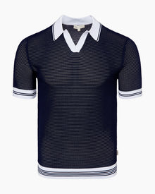 Mens | Mesh Knit Polo | Deep Navy/White
