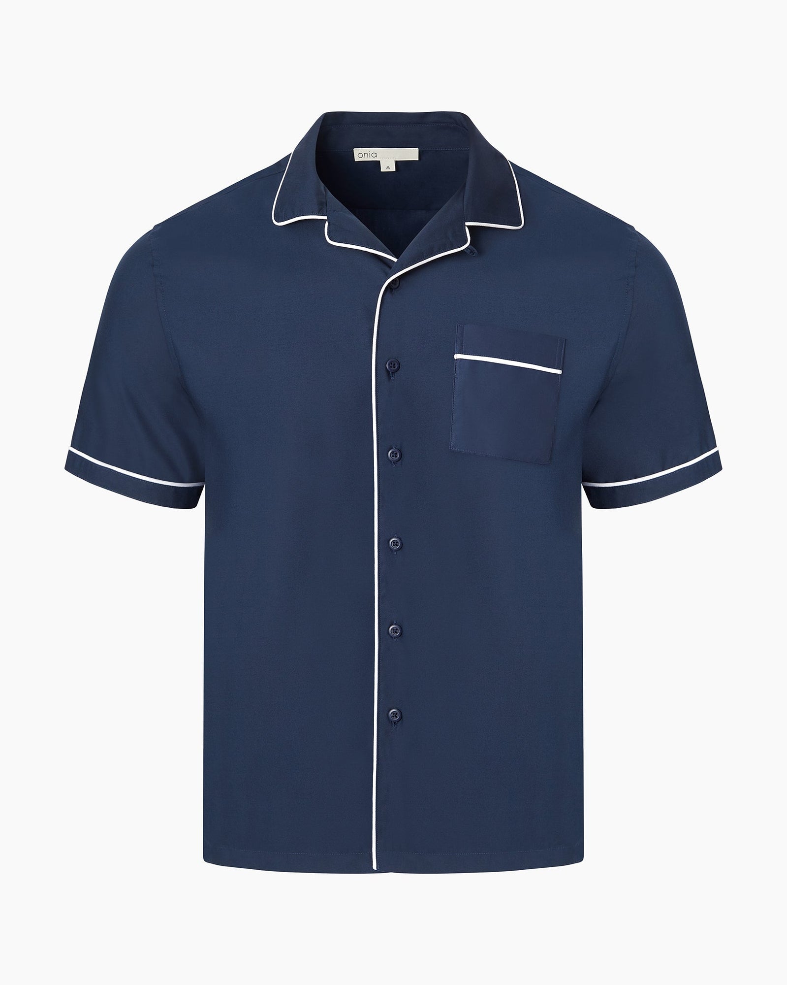 Mens | Piped Tencel Convertible Vacation Shirt | Deep Navy/White