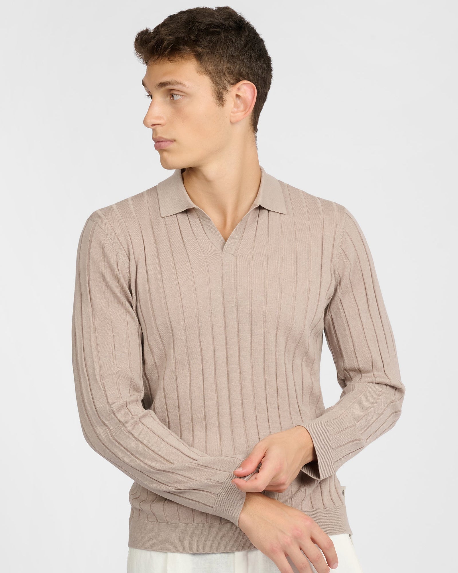 Mens | Extra Fine Merino Wool Johnny Collar Polo | Oxford Tan
