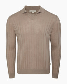 Mens | Extra Fine Merino Wool Johnny Collar Polo | Oxford Tan