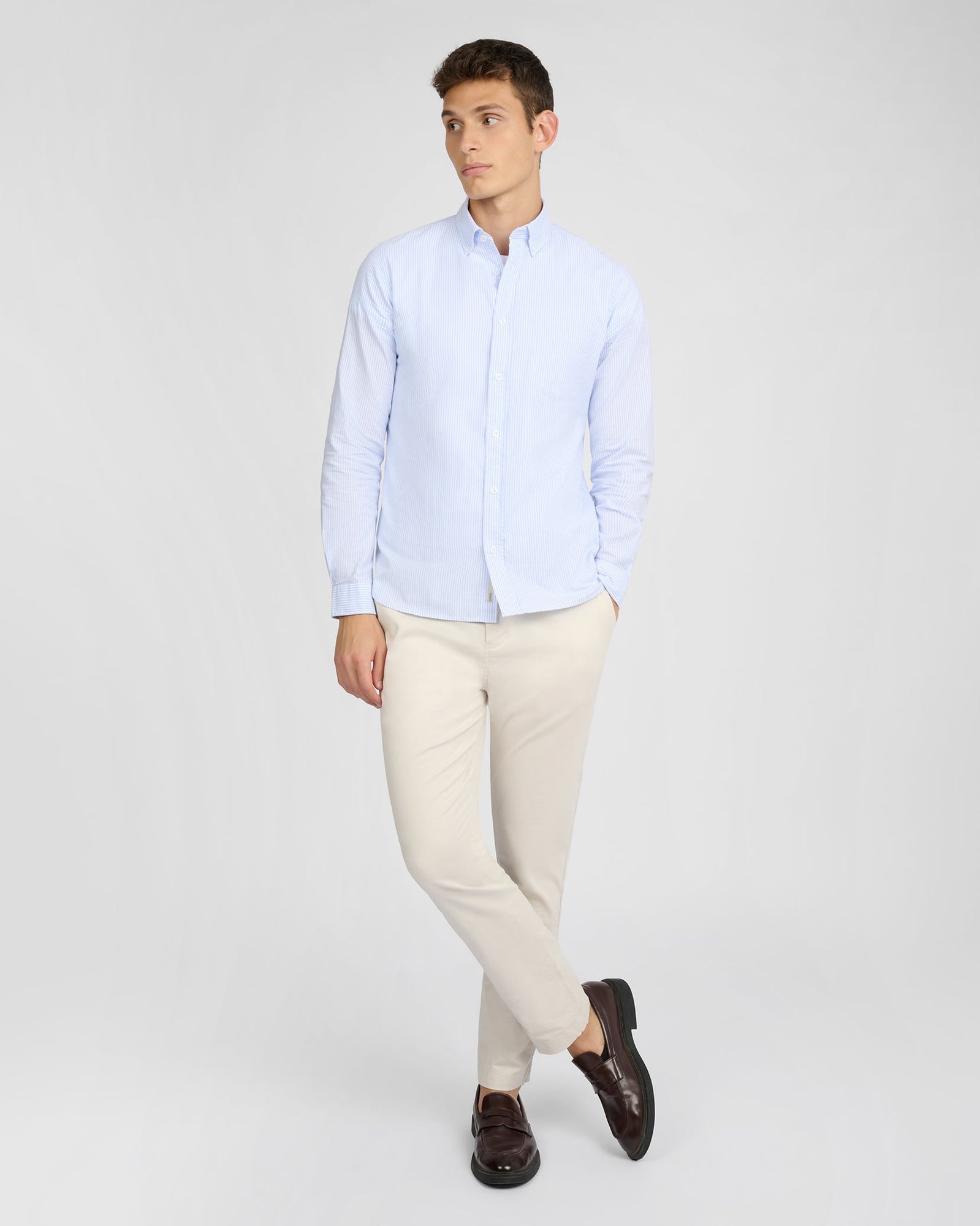 Mens | Oxford Long Sleeve Button Down Shirt | Light Blue/White