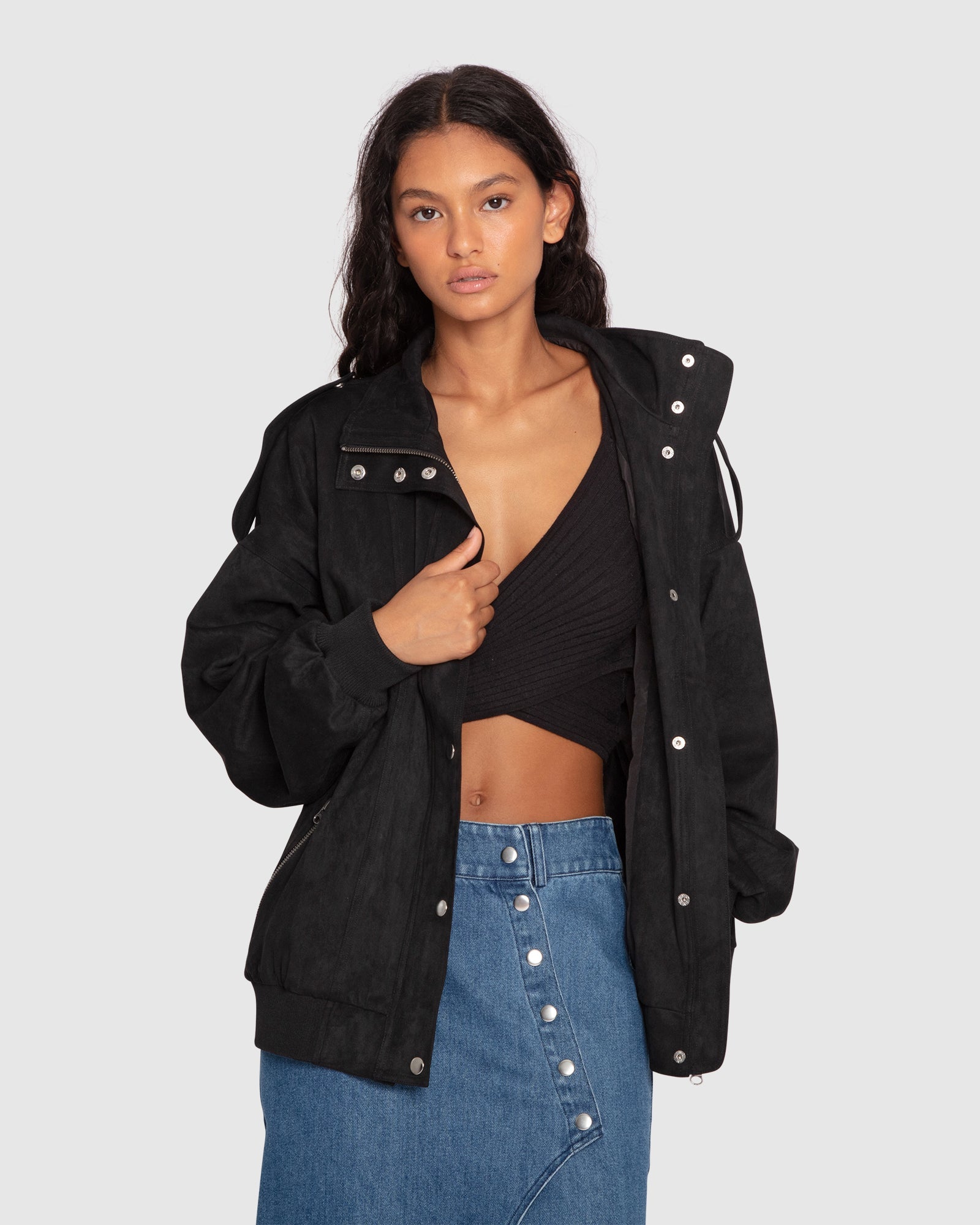 Women | Most Wanted Suede Bomber Jacket | Black