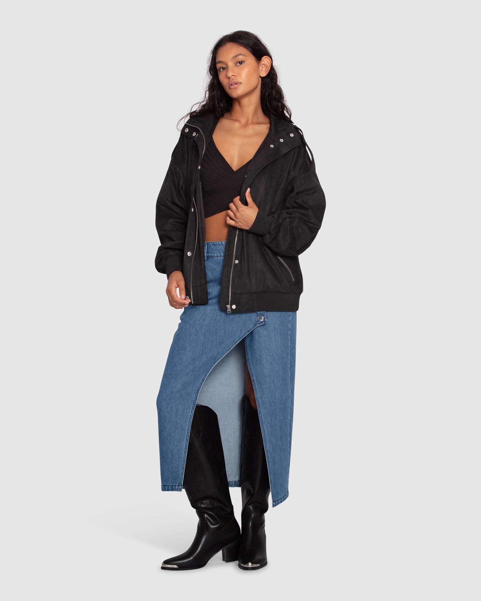 Women | Most Wanted Suede Bomber Jacket | Black