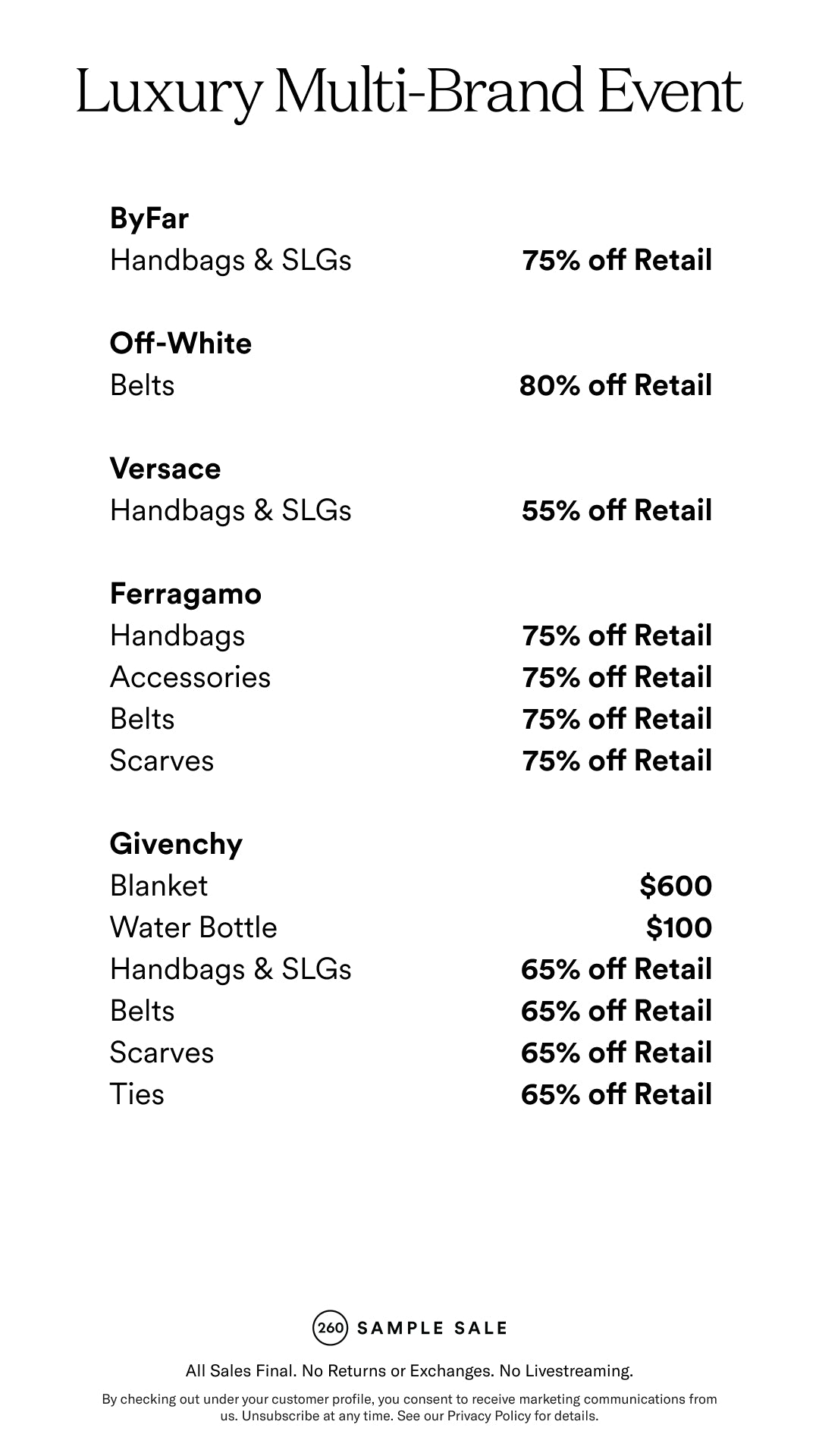 Price table