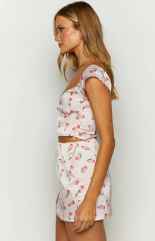 Maeva Satin Tulip Print Top | Pink