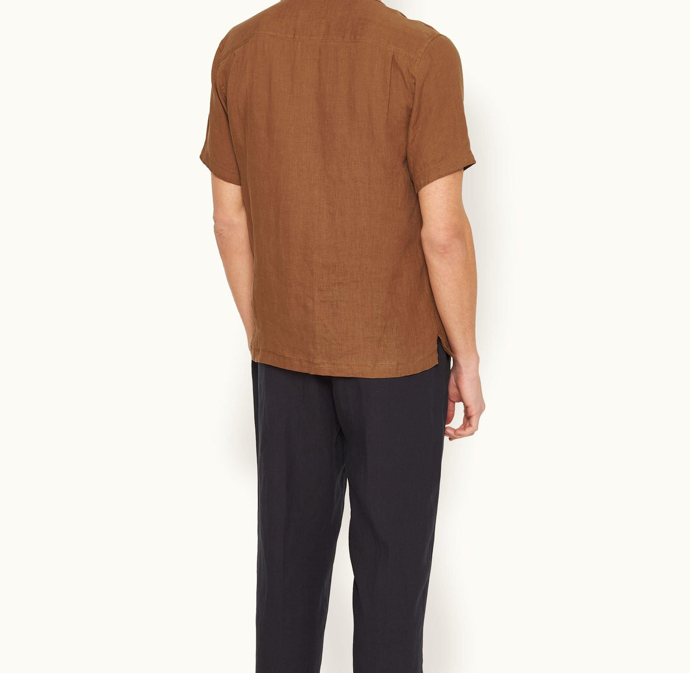 Maitan Relaxed Fit Capri Collar Linen Shirt Woven | Cinnamon Coffee