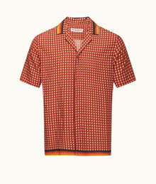 Maitan Relaxed Fit Stripe Piping Capri Collar Piscina Print Shirt | Calypso Orange
