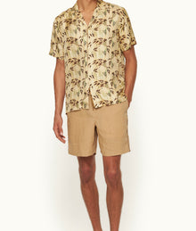 Maitan Silk Relaxed Fit Capri Collar Catkin Print Silk Shirt | Latte