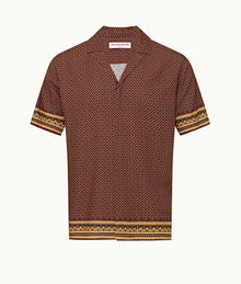 Maitan Solmio Print Relaxed Fit Capri Collar Shirt | Copper Red