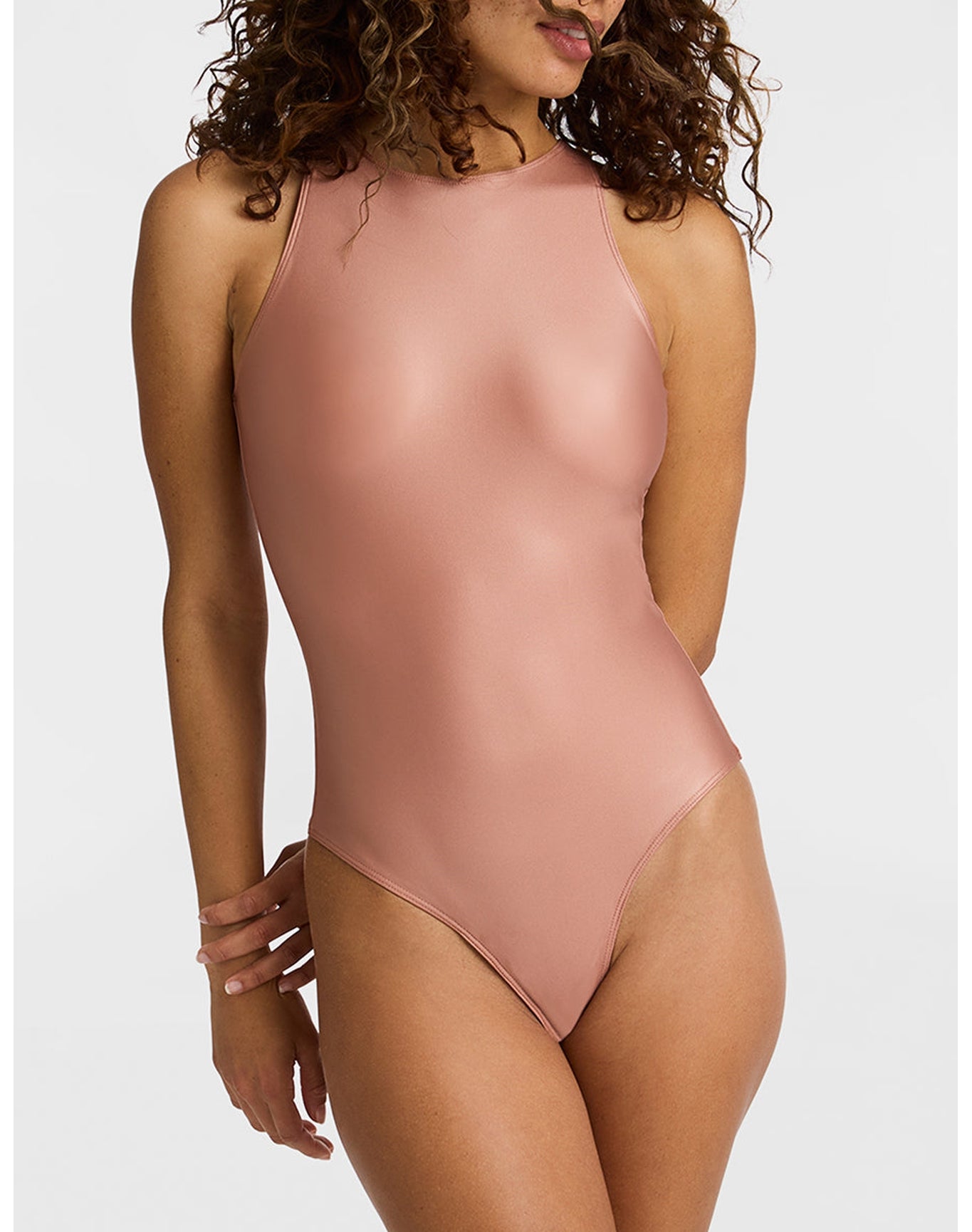 Matte Metallic Crew Tank Bodysuit | Desert Rose