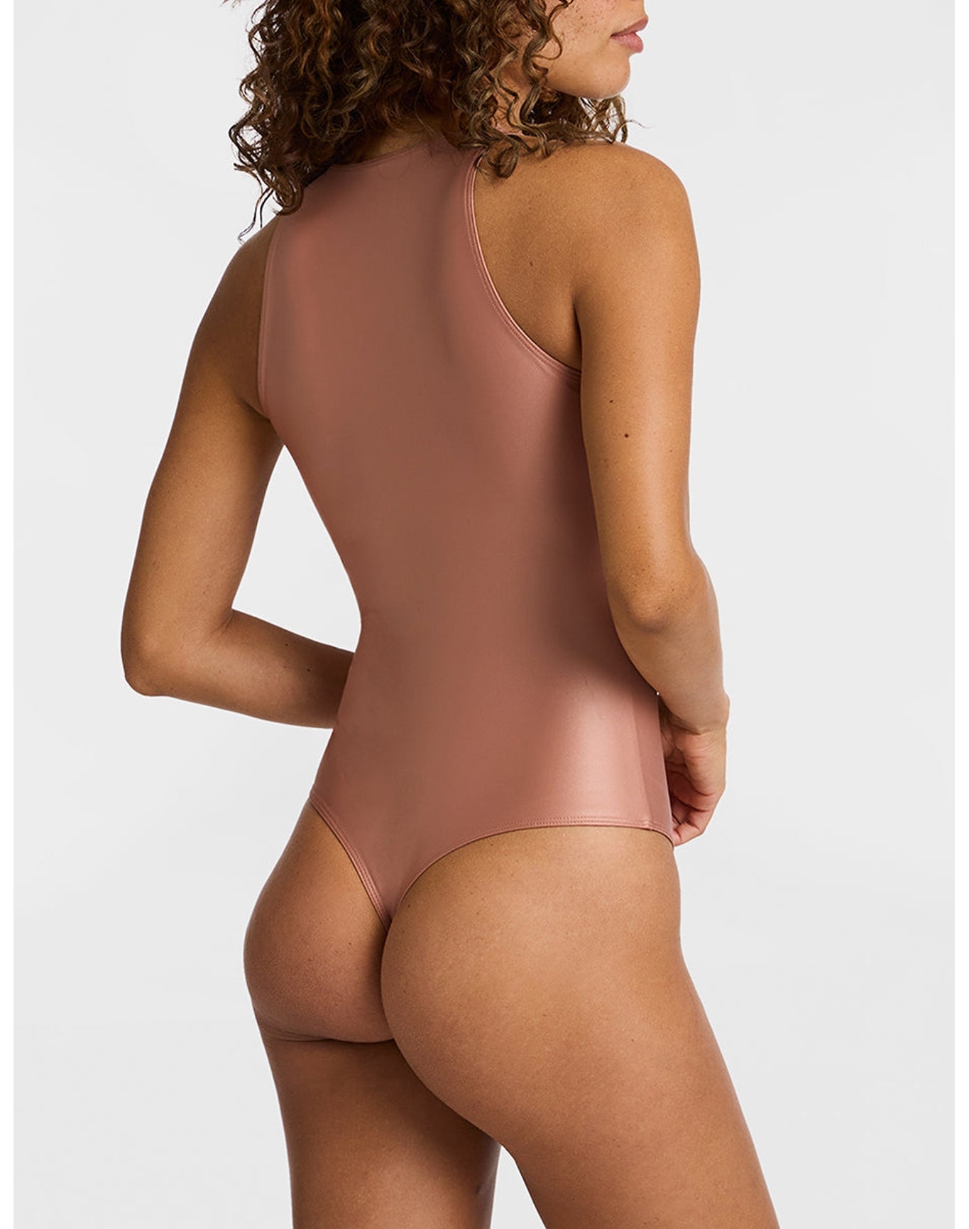 Matte Metallic Crew Tank Bodysuit | Desert Rose