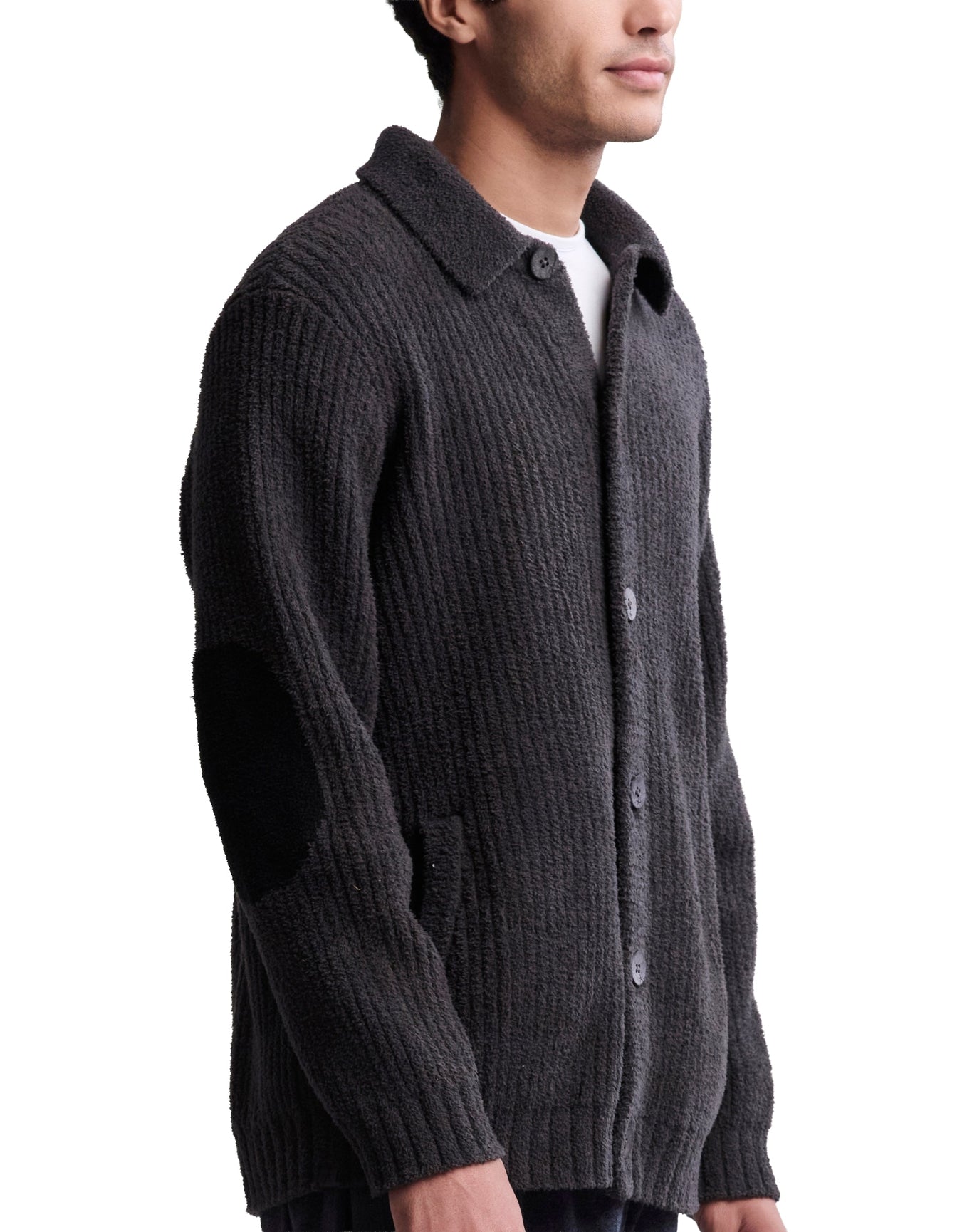 Men | Cozychic Elbow Patch Cardi | Carbon