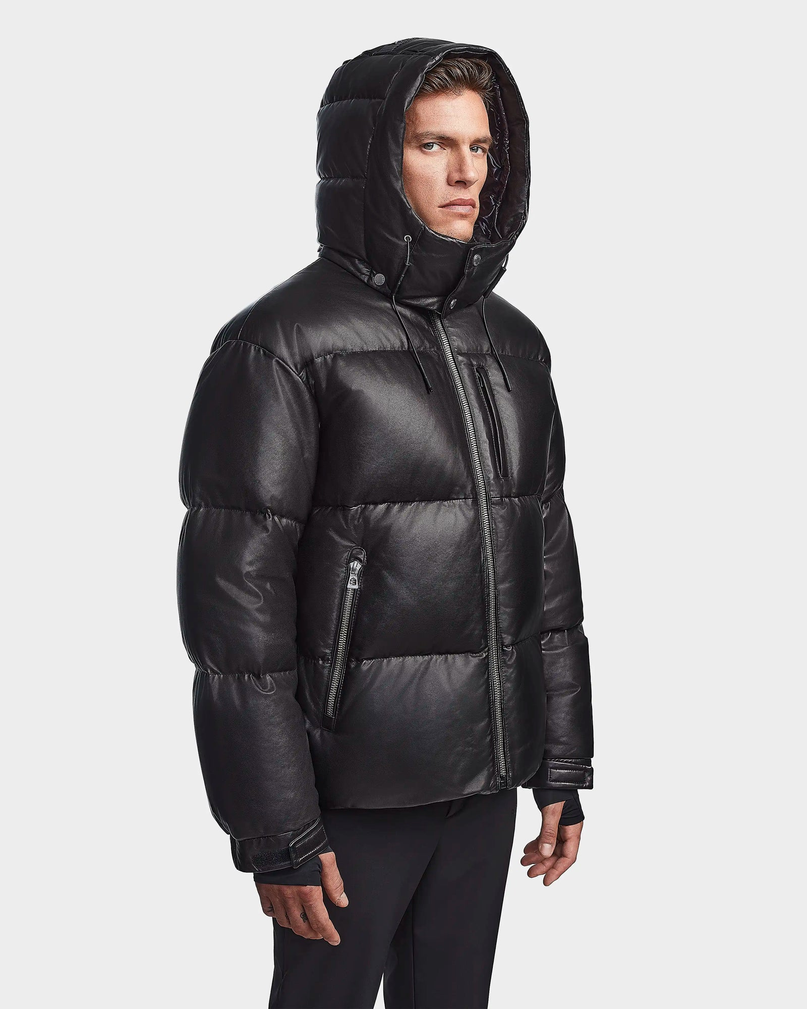 Men | VINCENT X Leather Down Puffer | Black