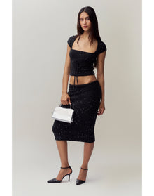 Miki Sequin Knit Midi Skirt | Black