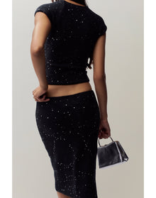 Miki Sequin Knit Midi Skirt | Black