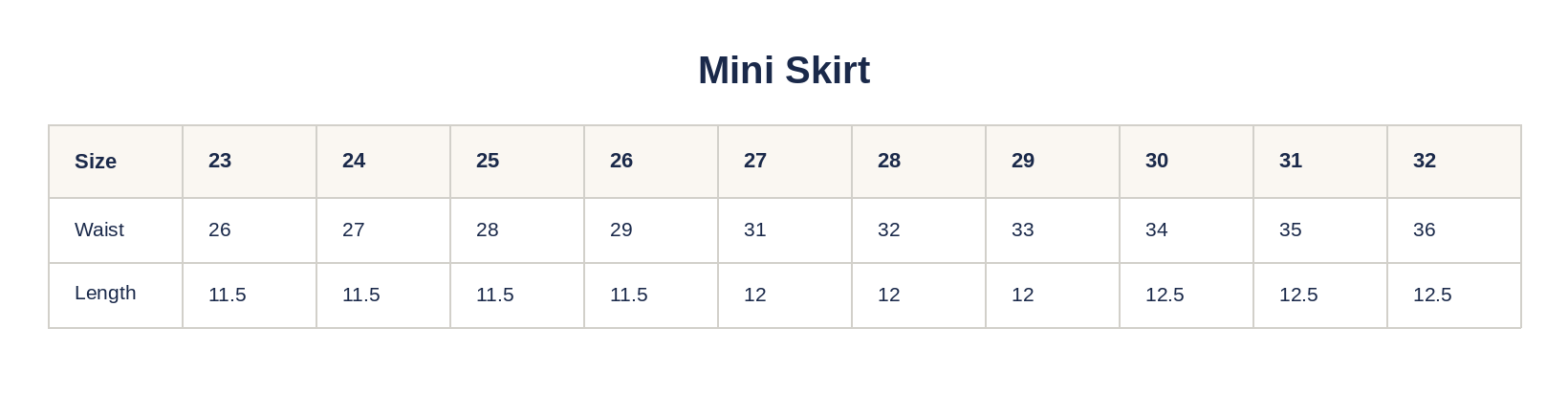Product size guide