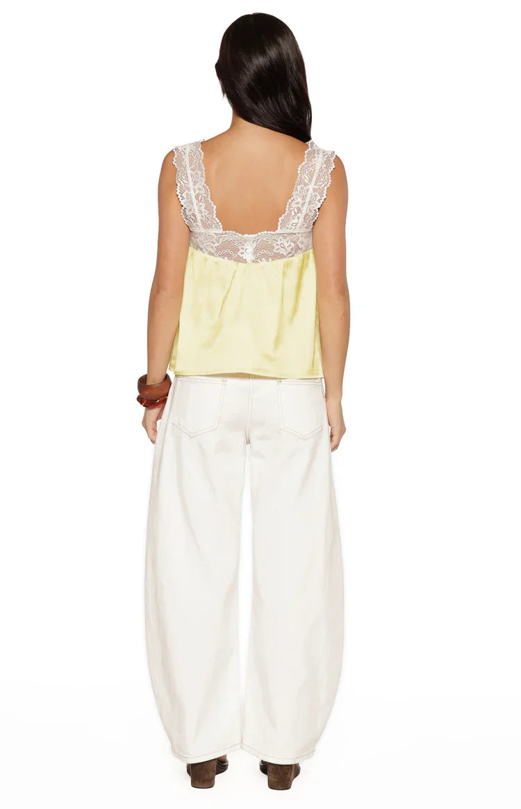 Mira Satin Lace Detail Top | Yellow