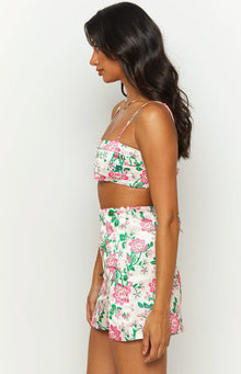 Miranda Floral Satin Mini Skirt | White