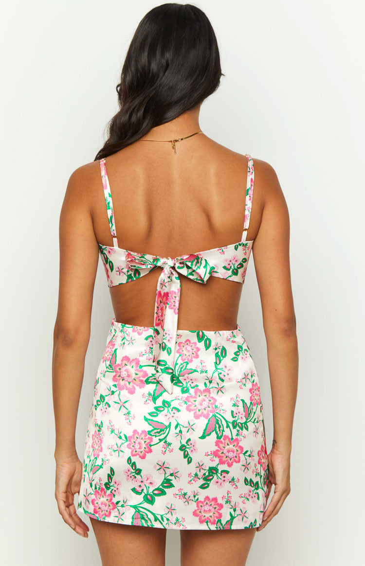 Miranda Floral Satin Mini Skirt | White