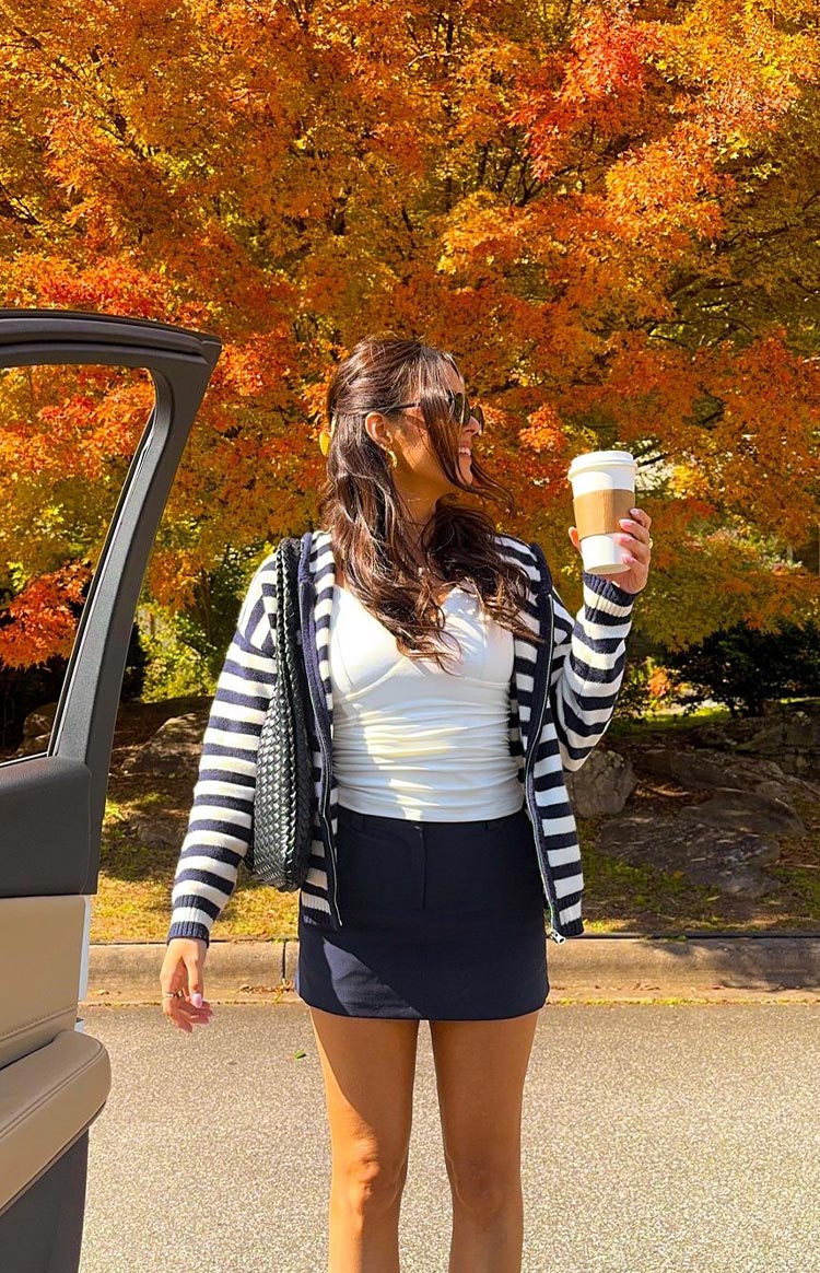 Mollie Knit Zip Sweater | Navy Stripe