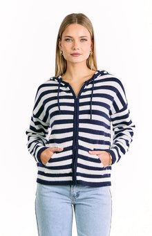Mollie Knit Zip Sweater | Navy Stripe
