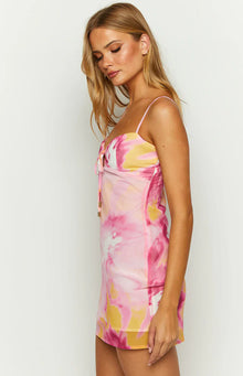 Monica Print Chiffon Mini Dress | Pink