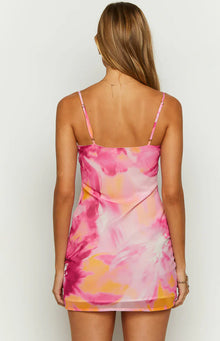 Monica Print Chiffon Mini Dress | Pink