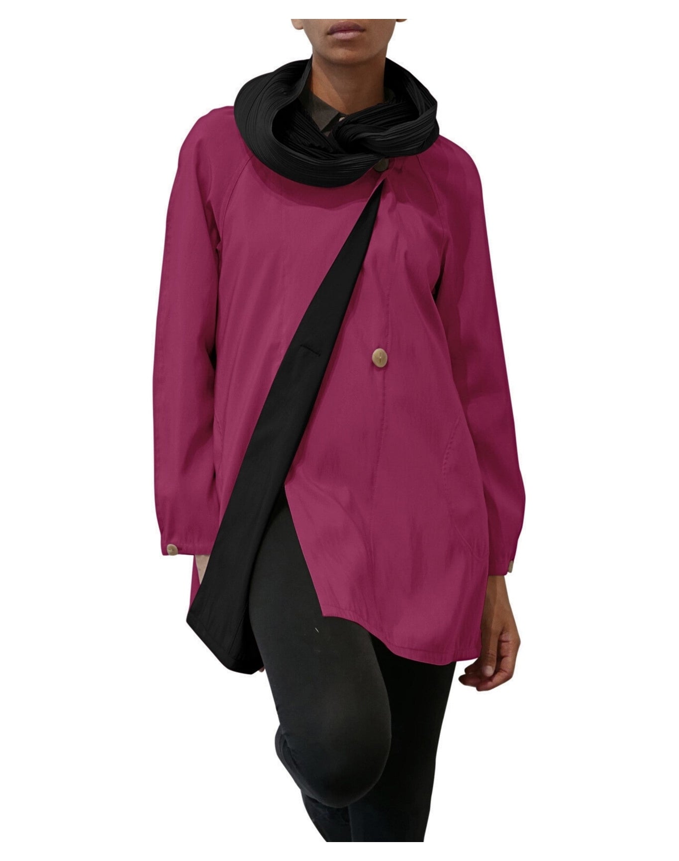 Mycra Pac | Women | Reversible Raincoat With Signature Pleated Hood | Punch/Black