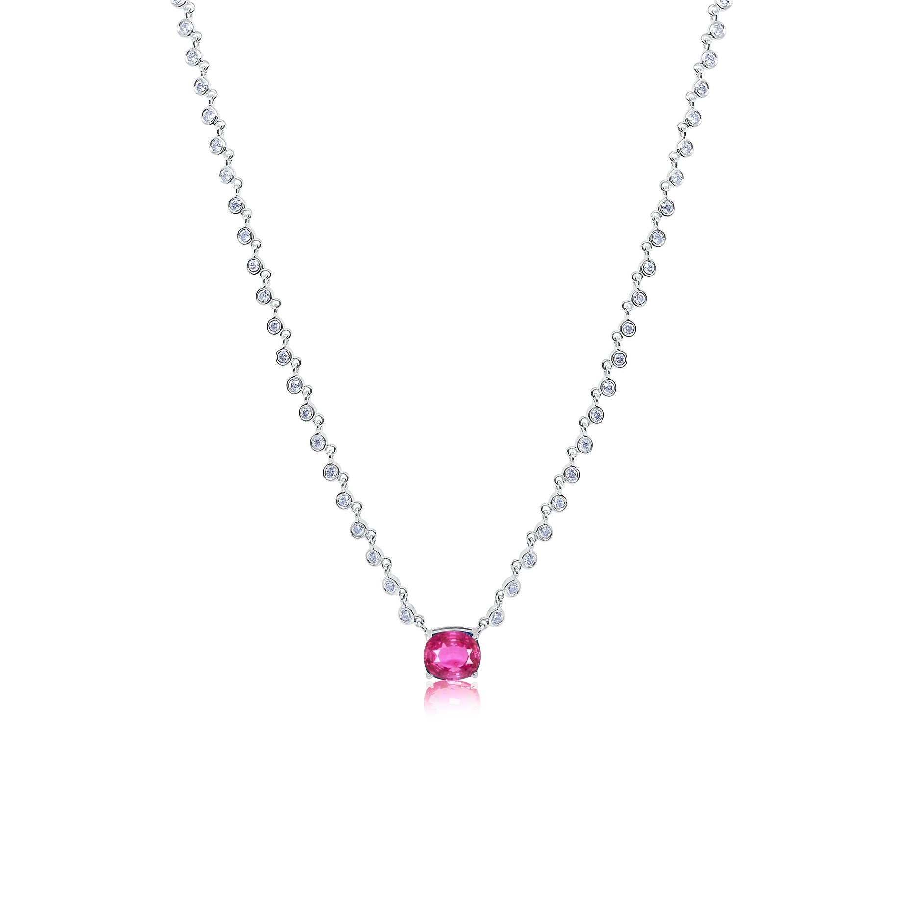 Pink Sapphire And Diamond Necklace 14Kt White Gold | White Gold