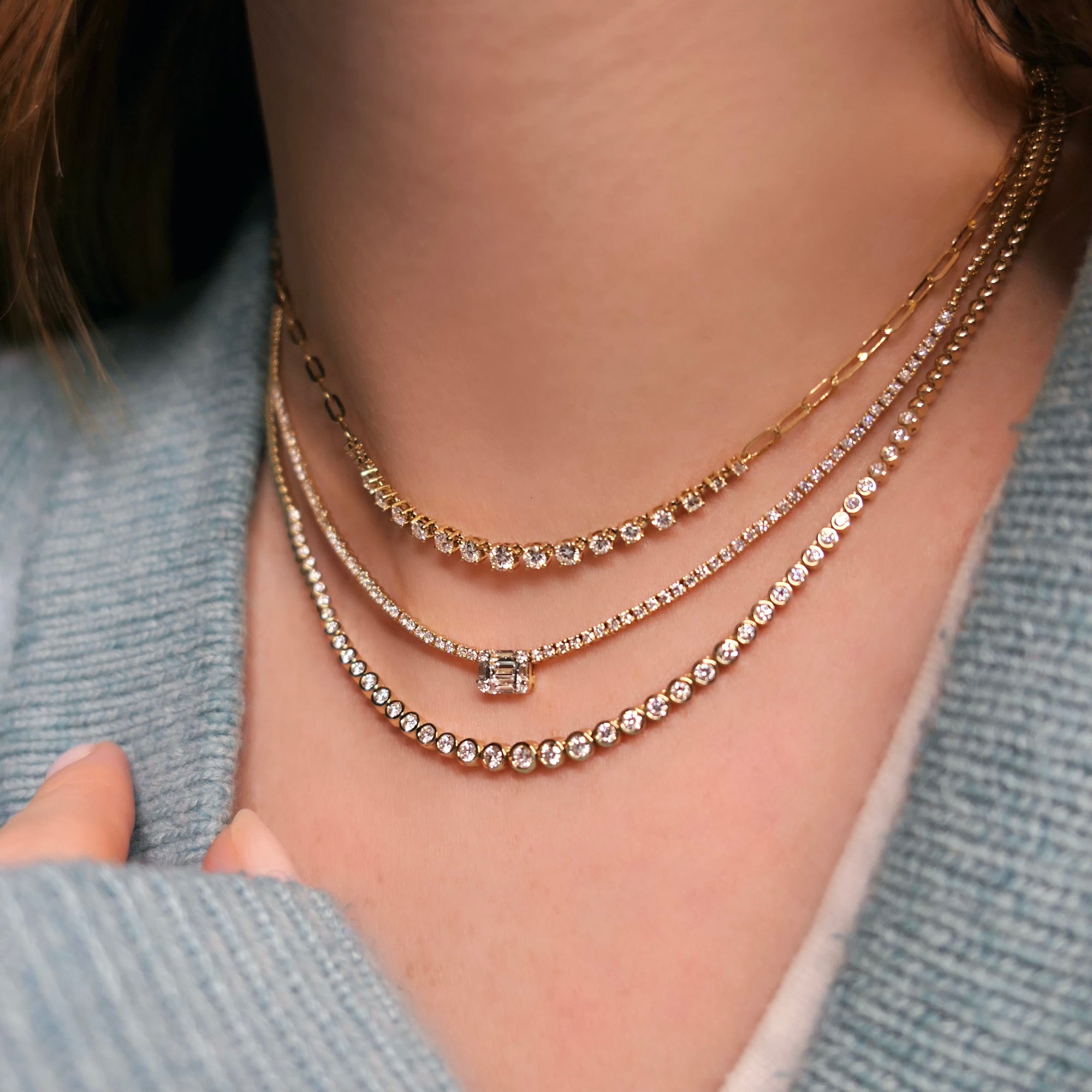 14Kt Yellow Gold Diamond Paperclip Tennis Necklace 1.17 Ct | Yellow Gold